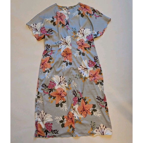 Boston Proper Sz 18 Floral Satin Sequin Kimono Dress Ethereal Feminine Glam - Picture 5 of 13